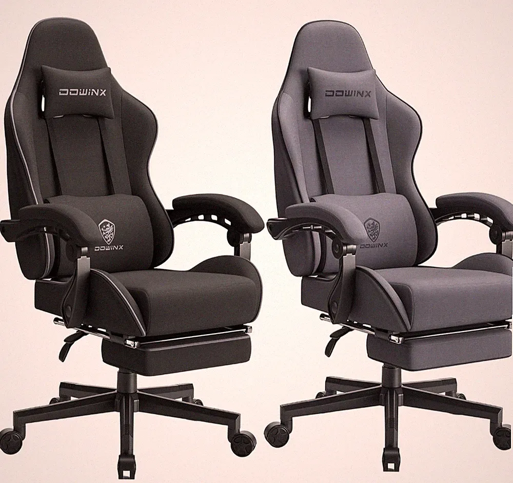 Dowinx Gaming Stuhl Stoff Bürostuhl Relaxsessel Fußstütze Ergonomisch Lendenwirbel Schwarz