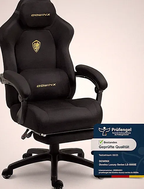 Dowinx Gaming Stuhl Titan Ergonomisch mit Fußstütze, Höhenverstellbar, Schwarz