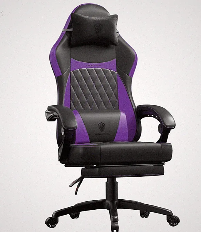 Dowinx Lila Gaming Stuhl Massage Lendenwirbel Fußstütze Ergonomisch Bürostuhl 300LB
