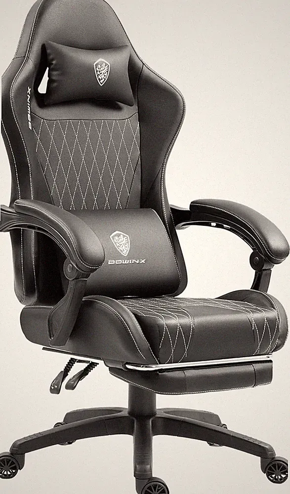 Dowinx Schwarz Gaming Stuhl Massage Lendenwirbel Liege Fußstütze Taschenfedern 130kg