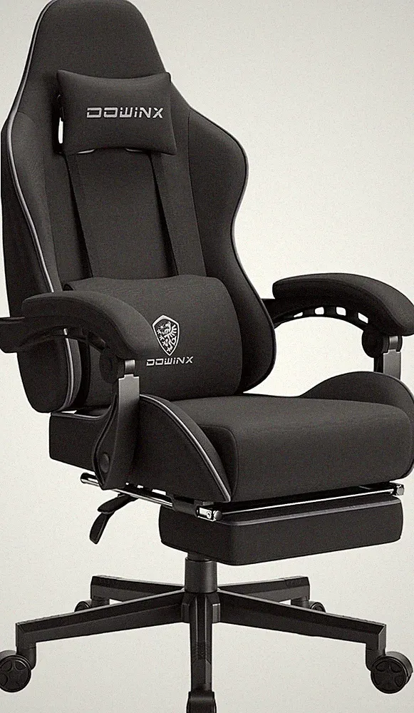 Dowinx Stoff Gaming Stuhl Massage Lendenwirbel Liege Fußstütze Taschenfeder Schwarz
