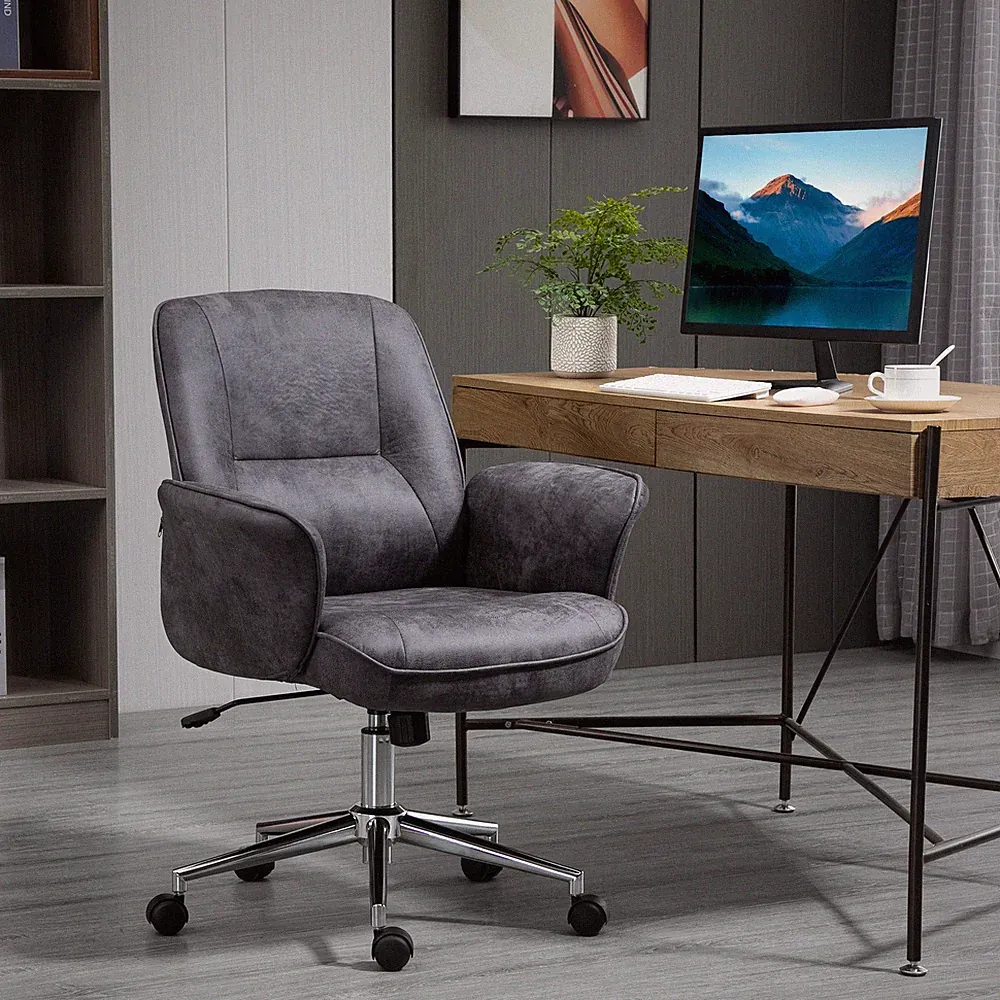 Drehstuhl Computer Bürostuhl Mittellehne Schreibtischstuhl Heim Arbeitszimmer Schlafzimmer, Tiefgrau