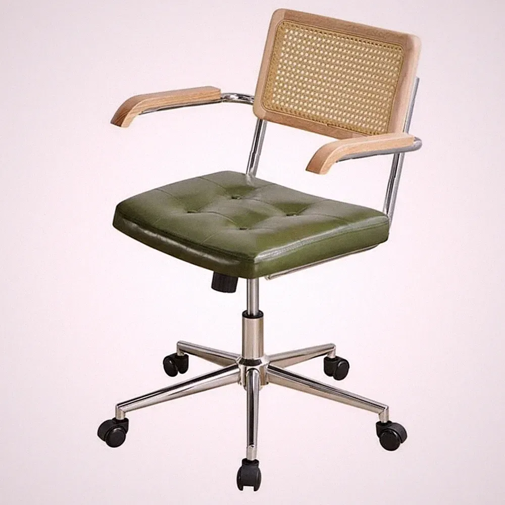 Drehstuhl mit Rattanlehne Höhenverstellbar Ergonomischer Computerstuhl für Büro