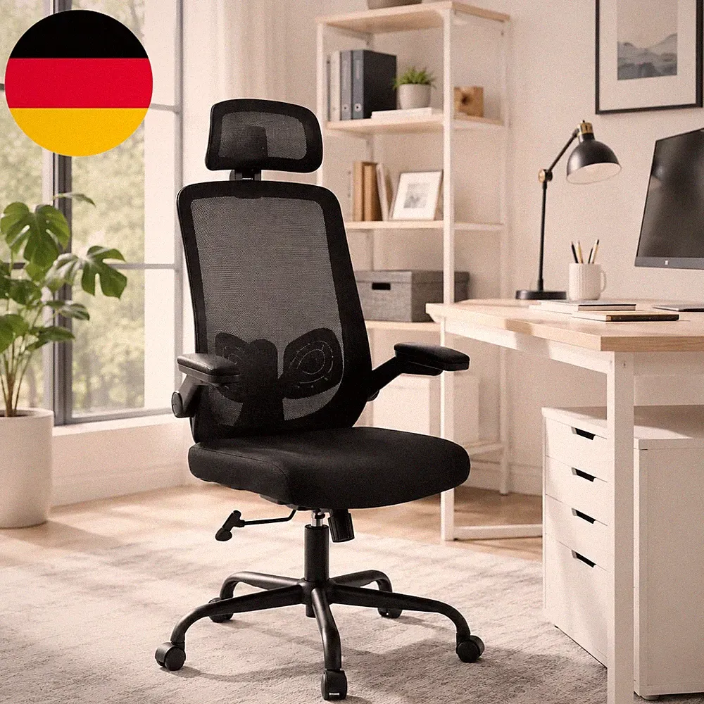 DUMOS Bürostuhl Ergonomisch, Gaming Stuhl Mit Verstellbarer Kopfstütze, Armlehne