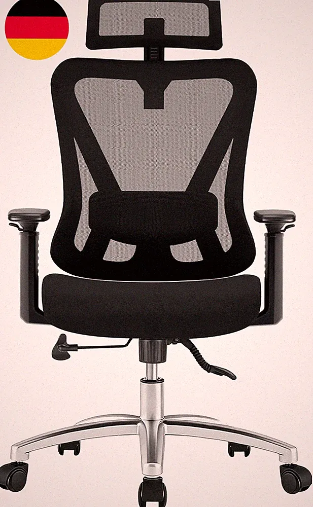 Durrafy Bürostuhl Ergonomisch, Bürostuhl Mit Lendenstütze Verstellbarer Kopfstüt
