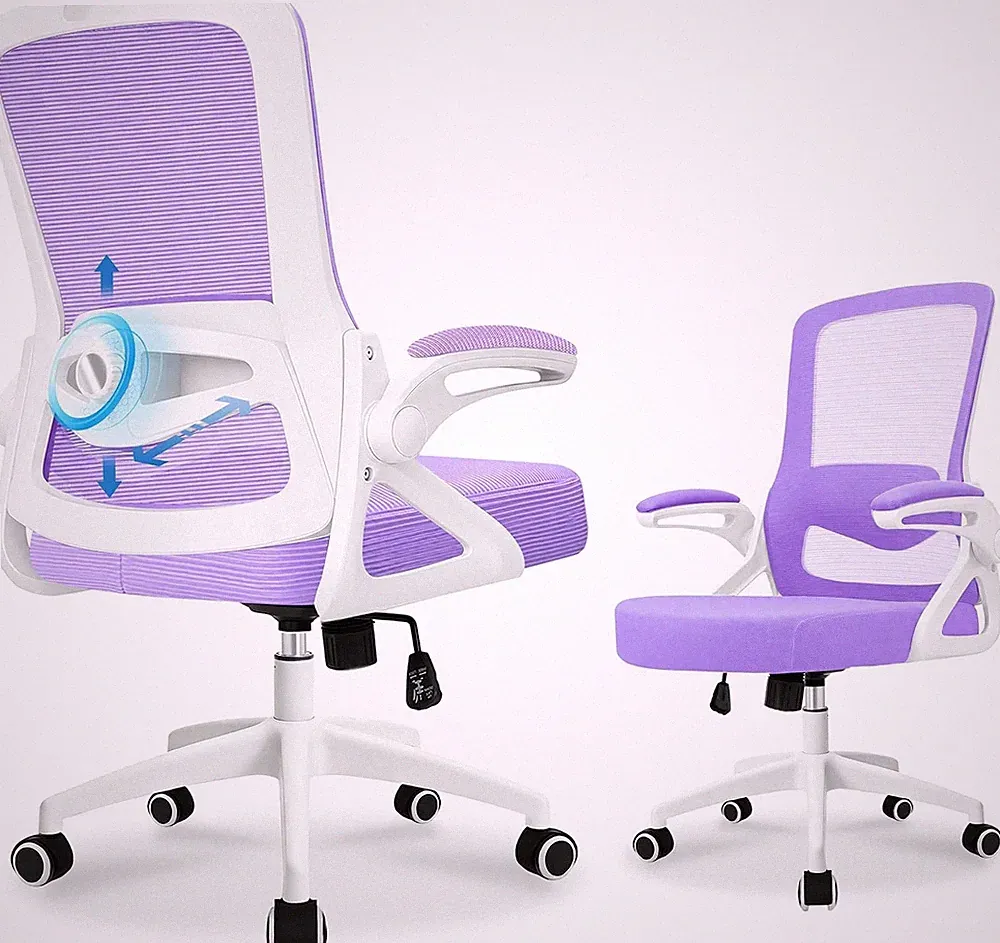 Durrafy Ergonomischer Bürostuhl, 4D Lordosenstütze Netz Schreibtischstuhl mit 90° Foldi