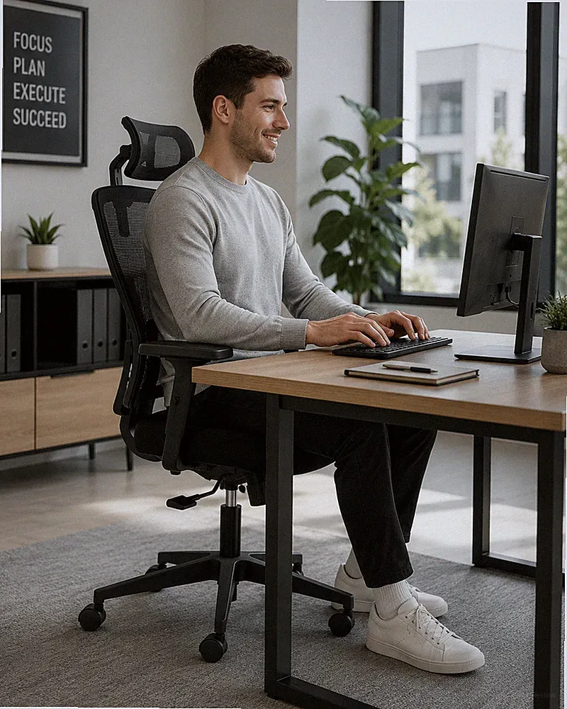 Durrafy Ergonomischer Bürostuhl Schreibtischstuhl Mesh D-03 Schwarz NEU
