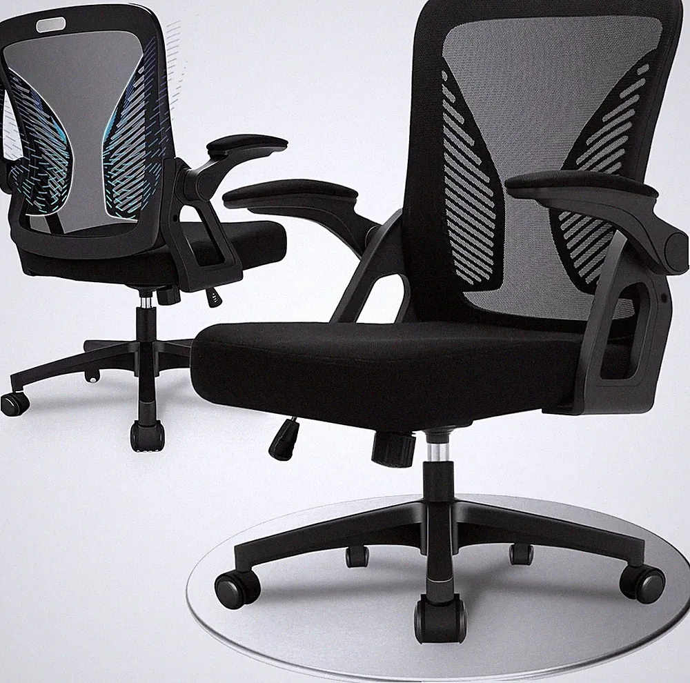 Durrafy Ergonomischer Bürostuhl, Schreibtischstuhl mit 90° hochklappbaren Armlehnen, Lendenwirbel