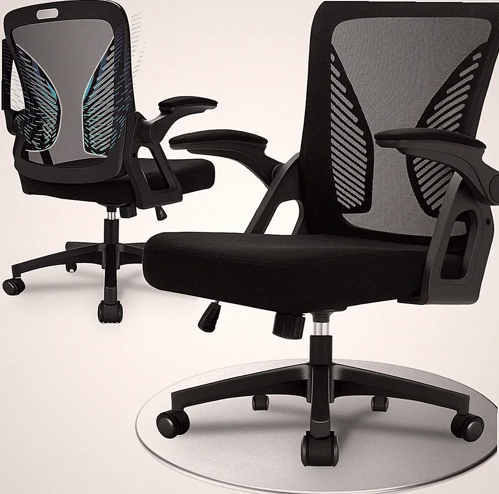 Durrafy Ergonomischer Bürostuhl, Schreibtischstuhl mit 90° Standardgröße, Schwarz