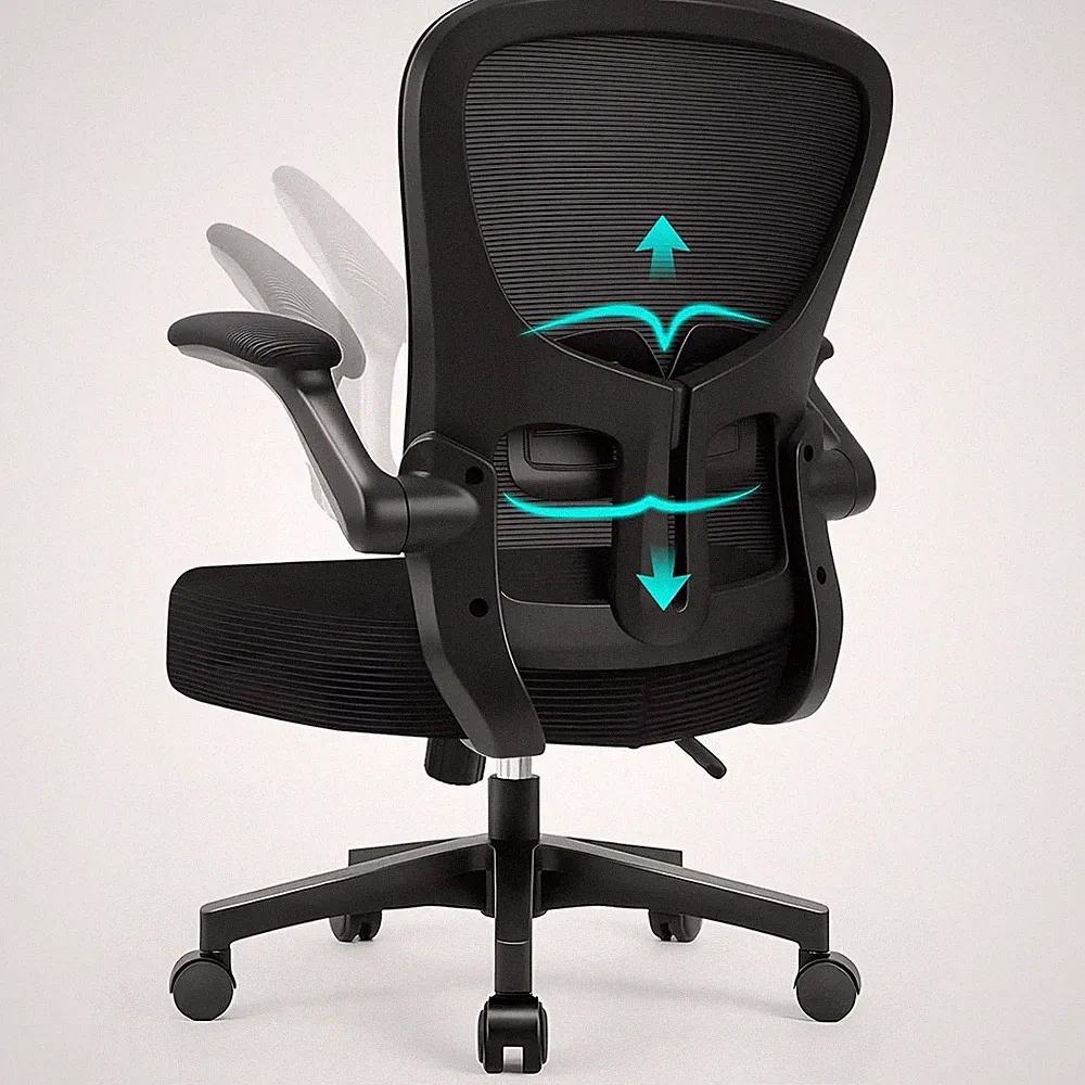 Durrafy ergonomischer Mesh Bürostuhl Schreibtischstuhl mit 90° Klapparmen, verstellbar