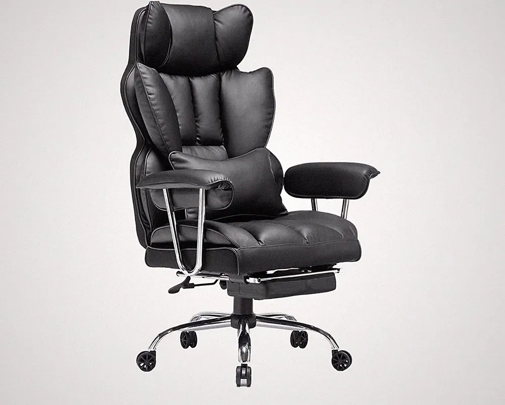 Efomao LK-3008T Bürostuhl mit Fußstütze, Ergonomischer Schwarz bis 200 kg