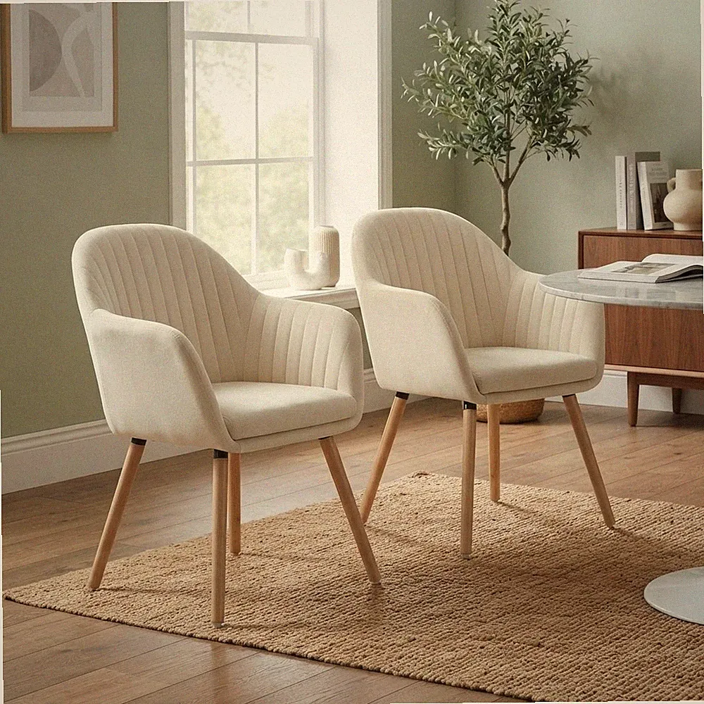 Elegante ergonomische Samt Esszimmerstühle 2er Set in Cremeweiß - stilvoller Komfort