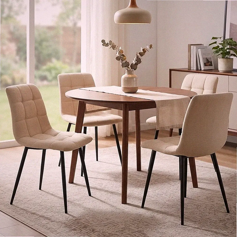 Elegantes 4er Set Beige Leinen Stühle mit Ergonomischer Rückenlehne für Esszimmer