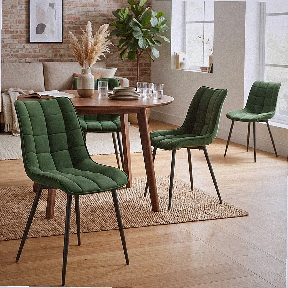 Elegantes Esszimmerstühle 4er Set dunkelgrün Samt mit ergonomischer Rückenlehne