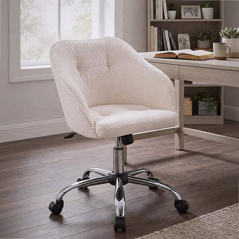 Elfenbein Boucle gepolsterter ergonomischer Stuhl mit Armlehnen - moderner Komfort