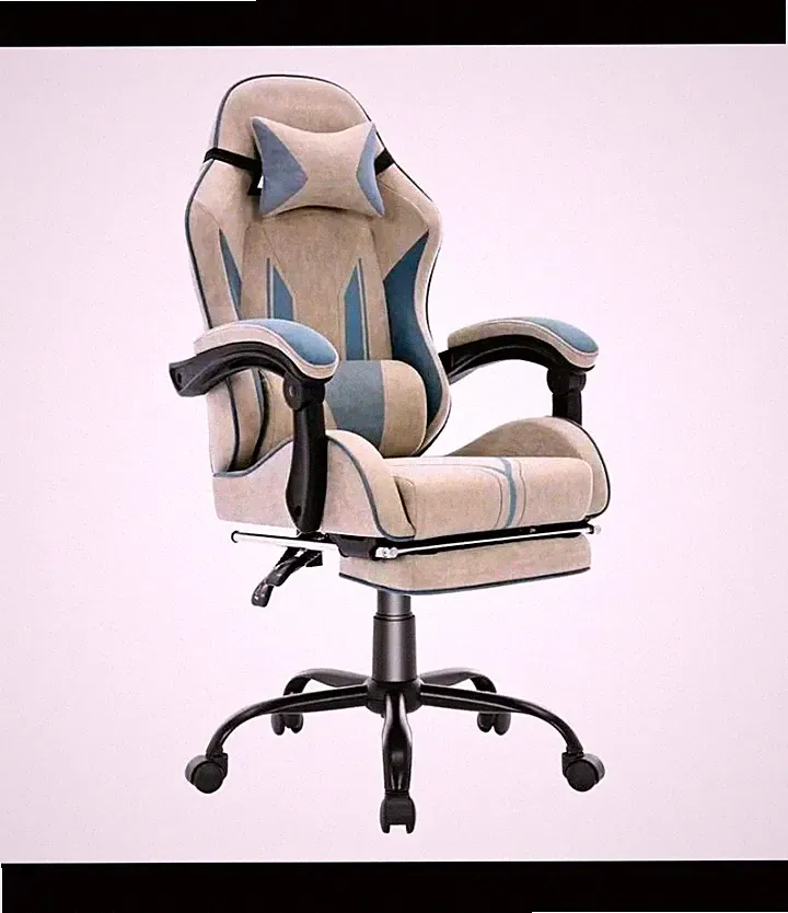 Ergonomischer Büro-/Gaming-Drehstuhl Kunstleder grau/weiß Fußstütze 270 lbs