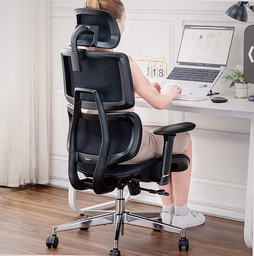Ergonomischer Bürodrehstuhl Mesh mit Kopfstütze, Lordosenstütze, 150 kg
