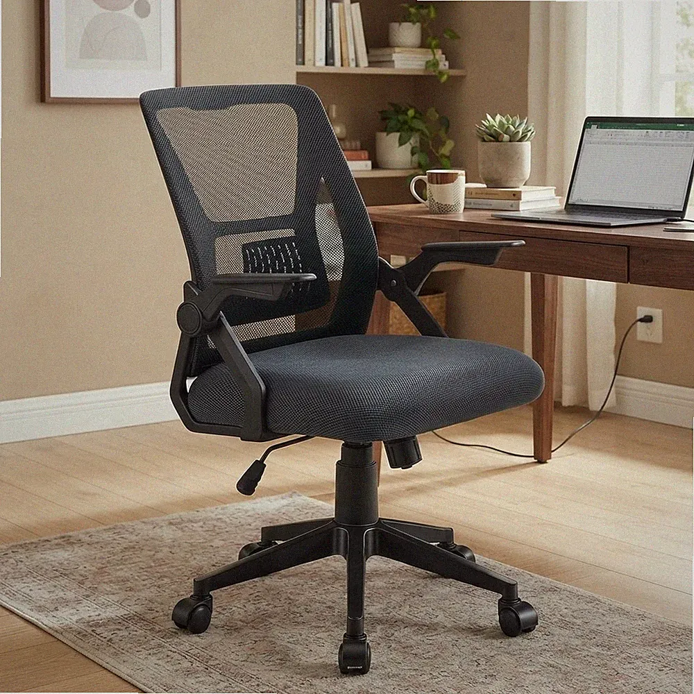 Ergonomischer Bürodrehstuhl mit höhenverstellbarer und Lordosenstütze - Grau