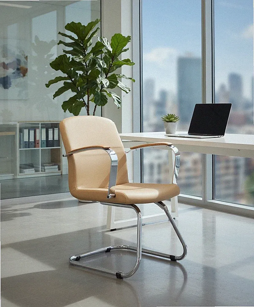 Ergonomischer Bürosessel Beige mit stabilem Metallgestell