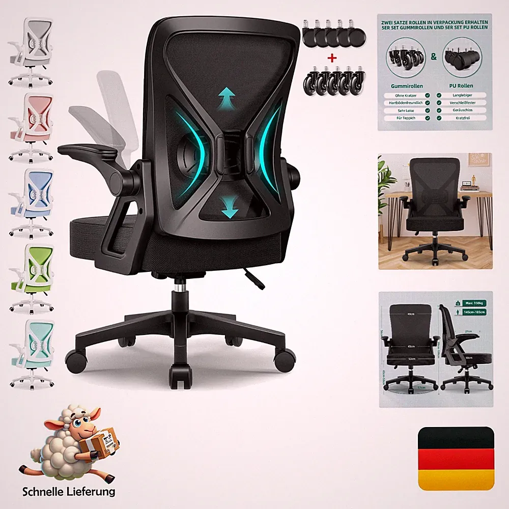 Ergonomischer Bürostuhl Airchros Netzstuhl mit Lendenstütze, höhenverstellbar...