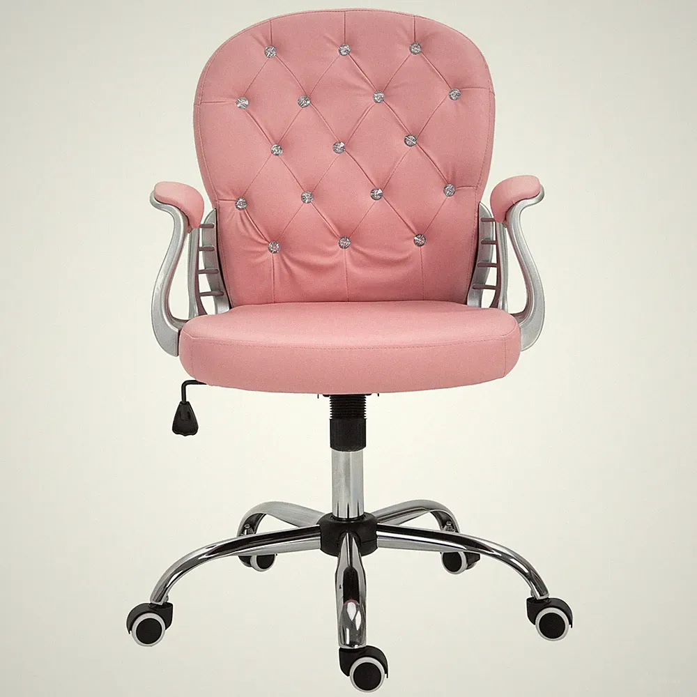 Ergonomischer Bürostuhl Chefsessel Gepolsterte Rückenlehne Kunstleder Rosa