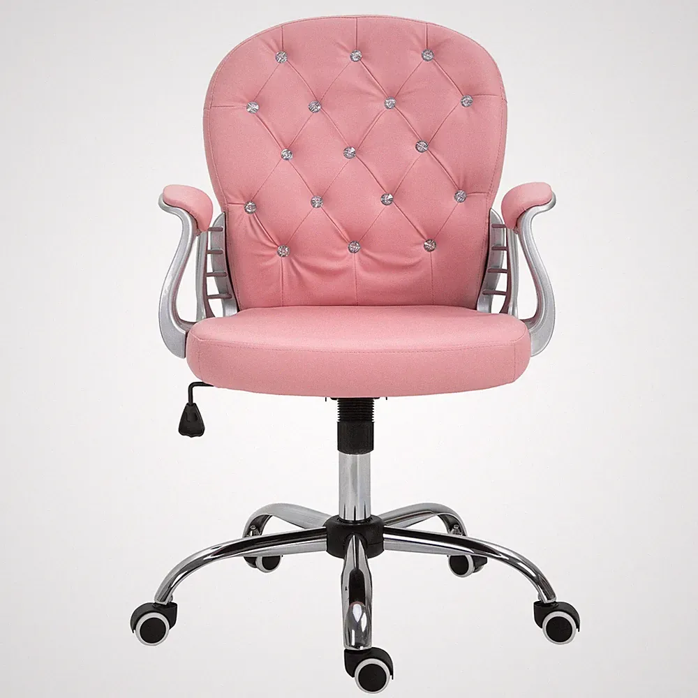 Ergonomischer Bürostuhl Chefsessel Gepolsterte Rückenlehne Kunstleder Rosa