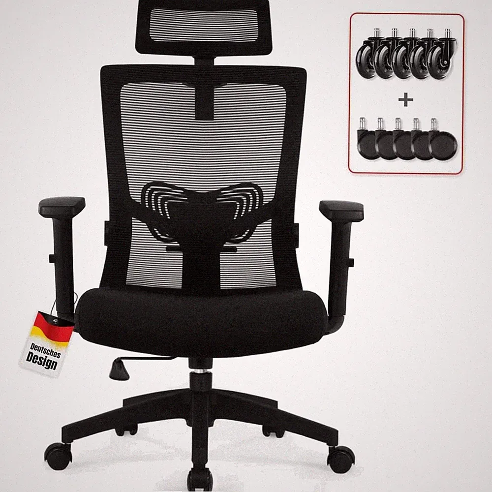 Ergonomischer Bürostuhl Chefsessel Mesh Wippfunktion bis 125° Lumbalstütze