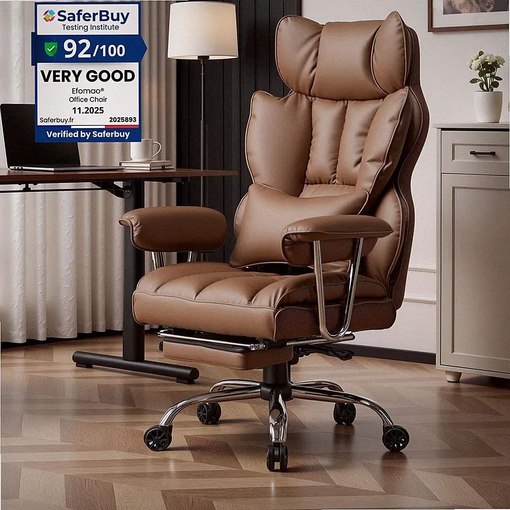 Ergonomischer Bürostuhl Chefsessel PU-Leder mit Fußstütze und Lendenwirbelstütze