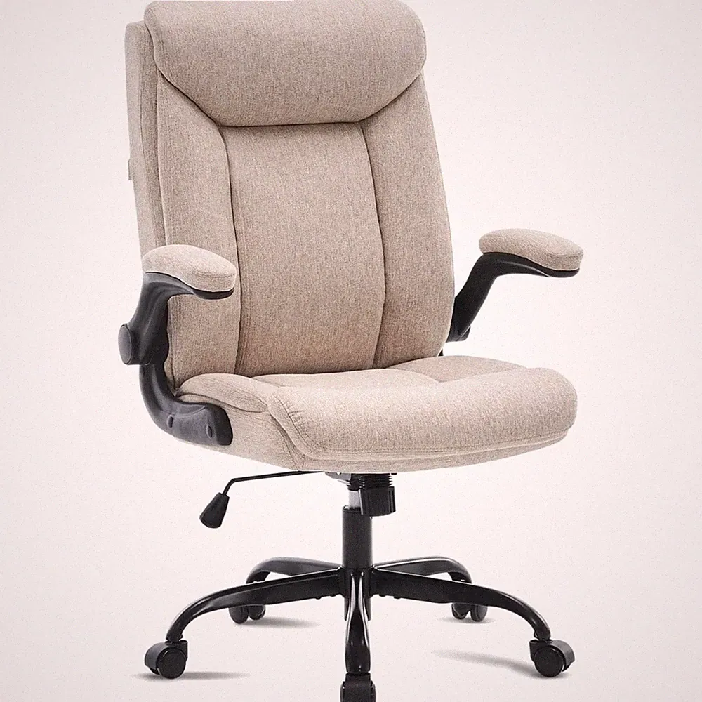 Ergonomischer Bürostuhl, Computerstuhl, Drehbar, höhenverstellbar, Stoff, beige