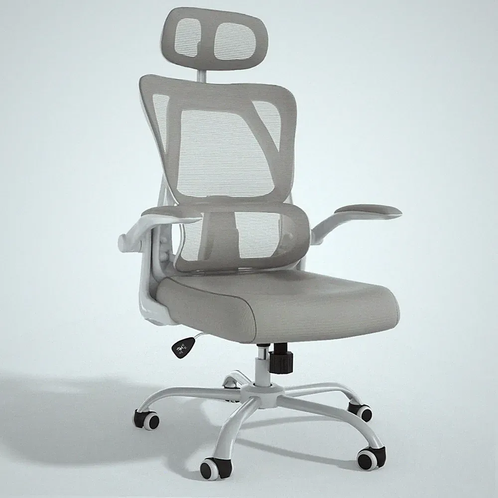 Ergonomischer Bürostuhl Drehstuhl Armlehnen Kopfstütze Lendenwirbel Grau/Weiß
