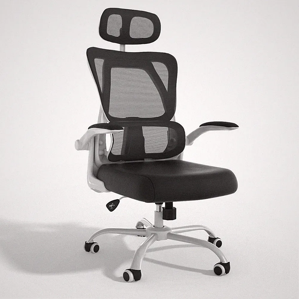 Ergonomischer Bürostuhl Drehstuhl Armlehnen Kopfstütze Lendenwirbel Schwarz/Weiß