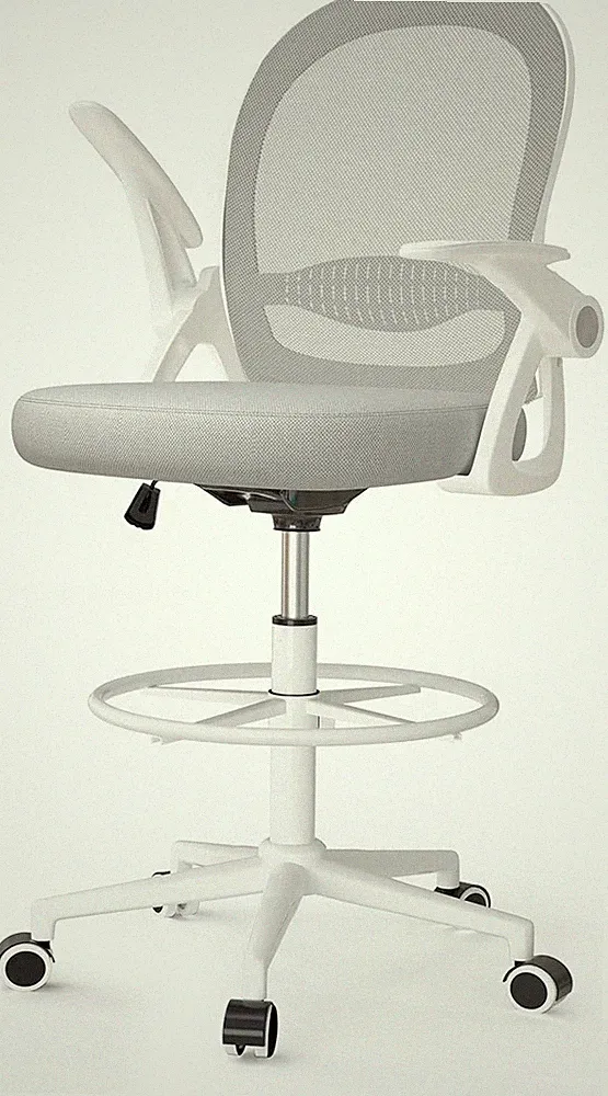Ergonomischer Bürostuhl Drehstuhl Grau Höhenverstellbar Netzrücken Fußstütze