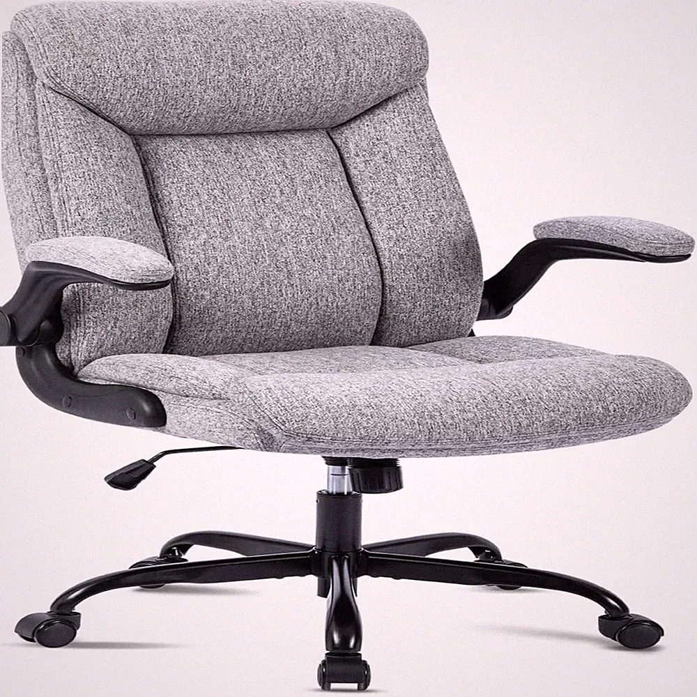 Ergonomischer Bürostuhl Drehstuhl mit Armlehne Höhenverstellbar Grauer Stoff