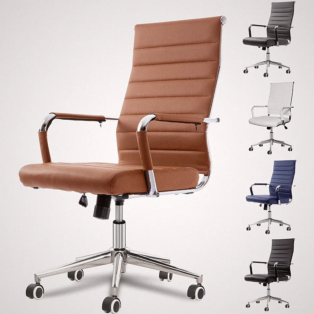 Ergonomischer Bürostuhl Drehstuhl Wippfunktion Braun 150 kg belastbar PU Leder