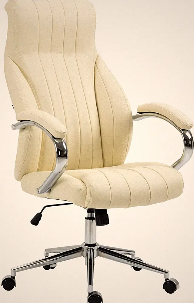 Ergonomischer Bürostuhl ECHTLEDER creme Drehstuhl S-Form Chefsessel modern NEU