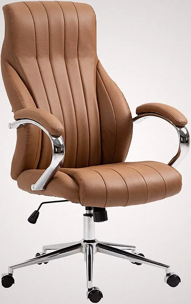 Ergonomischer Bürostuhl ECHTLEDER hellbraun Drehstuhl S-Form Chefsessel modern