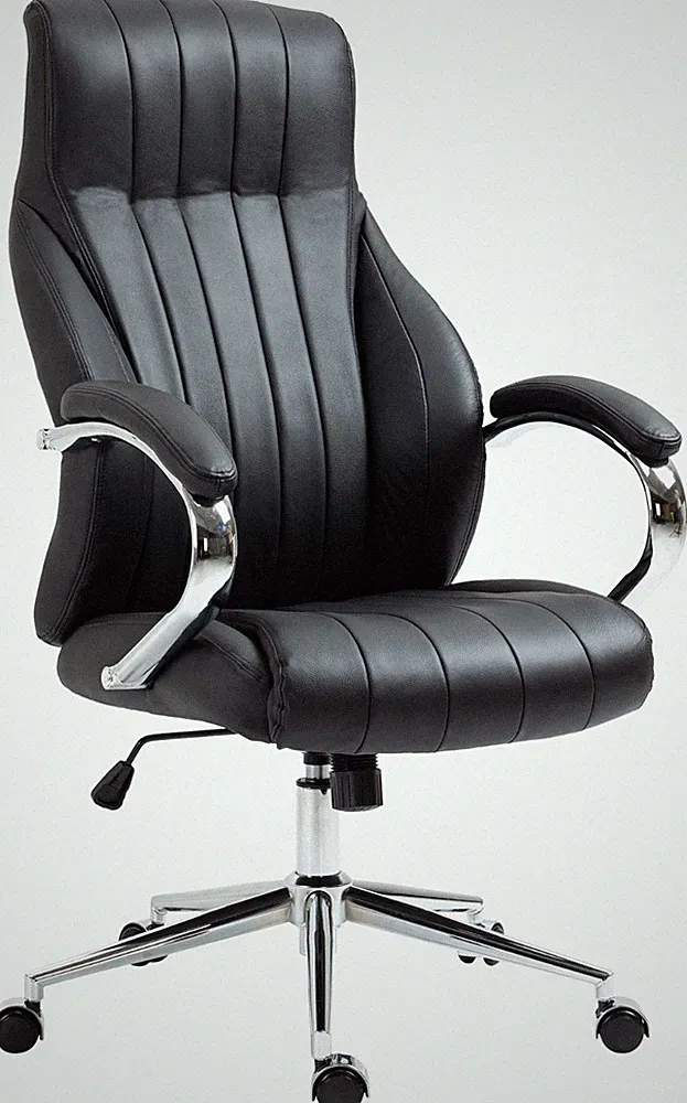Ergonomischer Bürostuhl ECHTLEDER schwarz Drehstuhl S-Form Chefsessel modern NEU