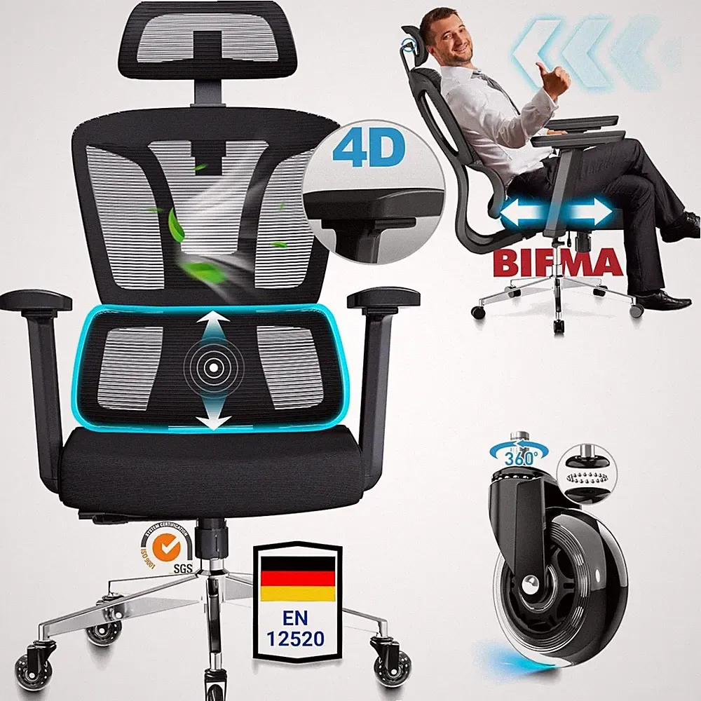 Ergonomischer Bürostuhl Gaming Schreibtischstuhl 200kg Vollverstellbar schwarz