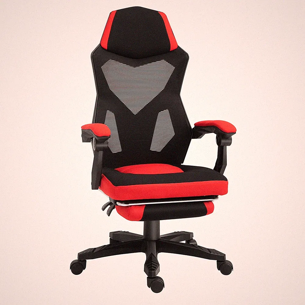 Ergonomischer Bürostuhl Gaming Stuhl Drehstuhl mit Fußstütze Polyester Schwarz