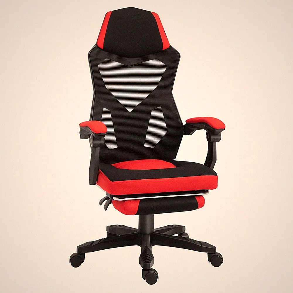 Ergonomischer Bürostuhl Gaming Stuhl Drehstuhl mit Fußstütze Polyester Schwarz