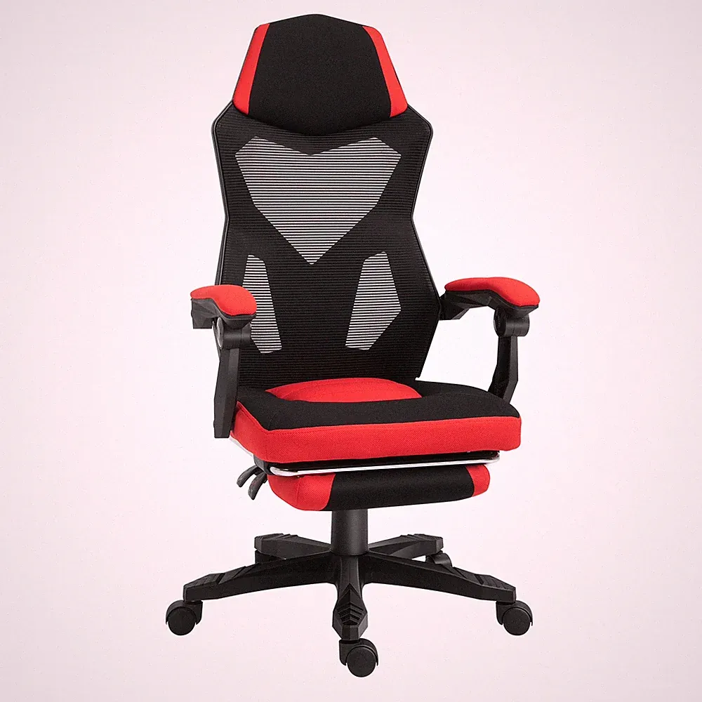 Ergonomischer Bürostuhl Gaming Stuhl Drehstuhl mit Fußstütze Polyester Schwarz