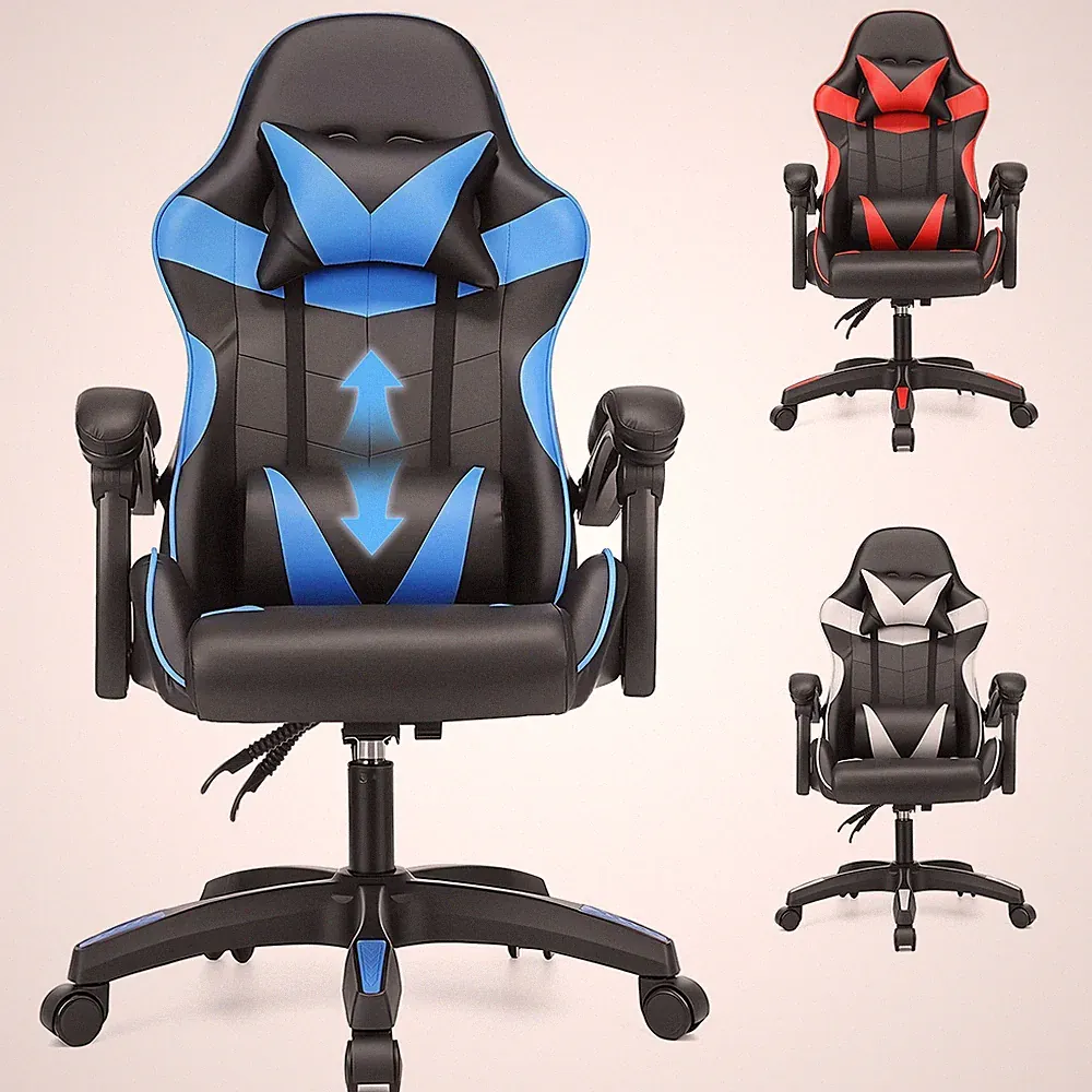 Ergonomischer Bürostuhl, Gaming Stuhl mit Kopfstütze Höhenverstellbar bis 150kg