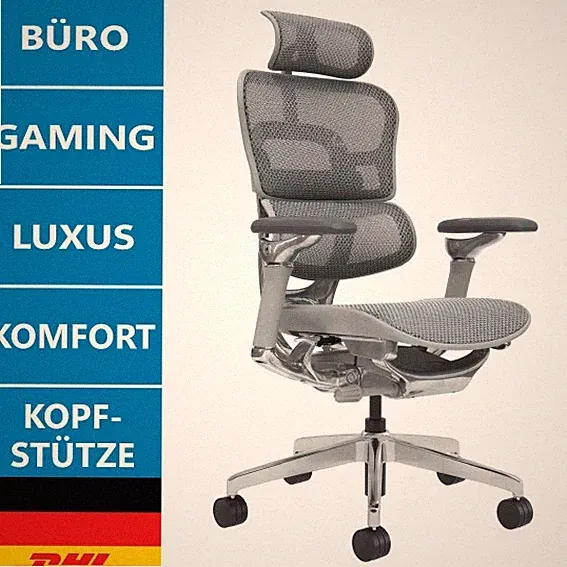 Ergonomischer Bürostuhl grau Kopfstütze Lendenstütze Büro Homeoffice 8D modern