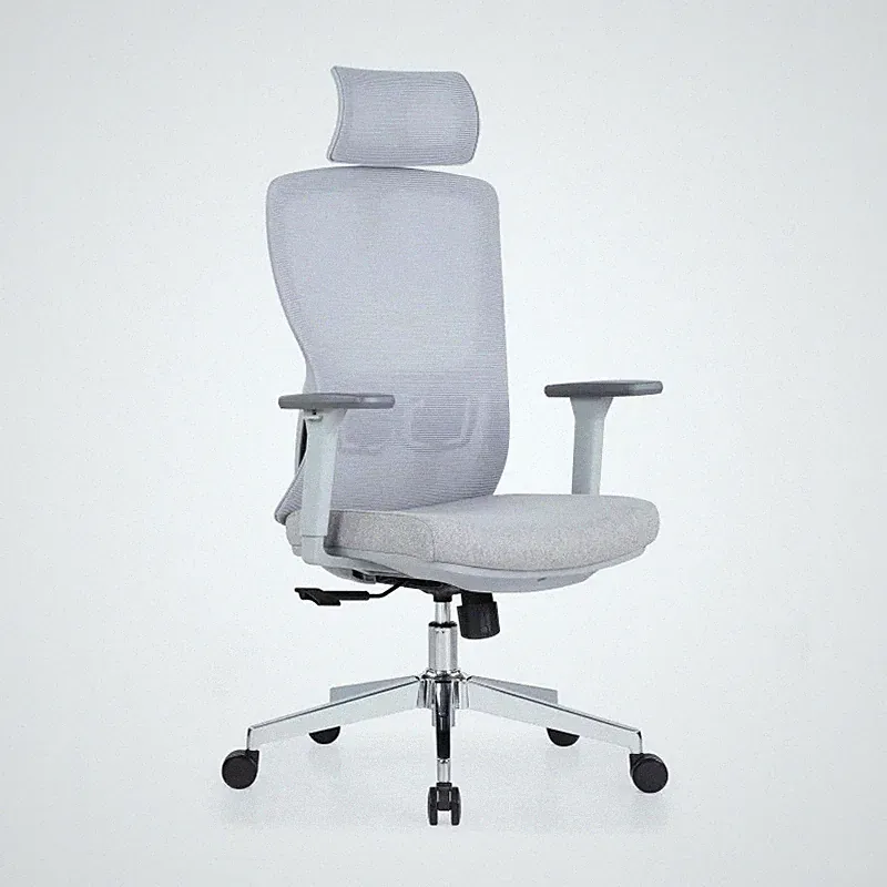 Ergonomischer Bürostuhl Grau Mesh Lordosenstütze Kopfstütze 3D Armlehnen Metall