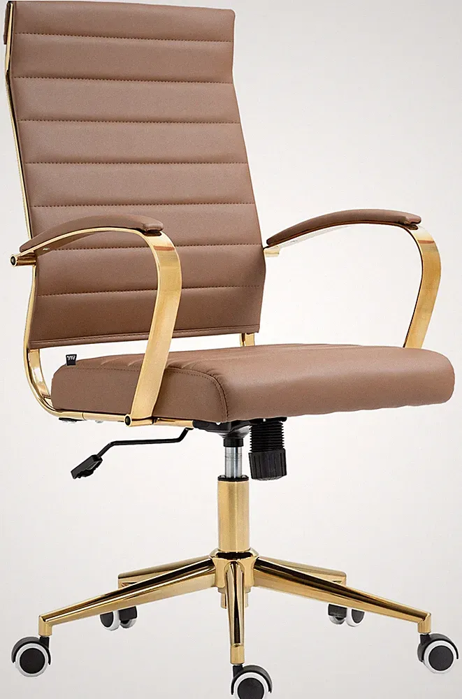 Ergonomischer Bürostuhl Havanna Kunstleder Höhenverstellbar Gold Gestell Stuhl