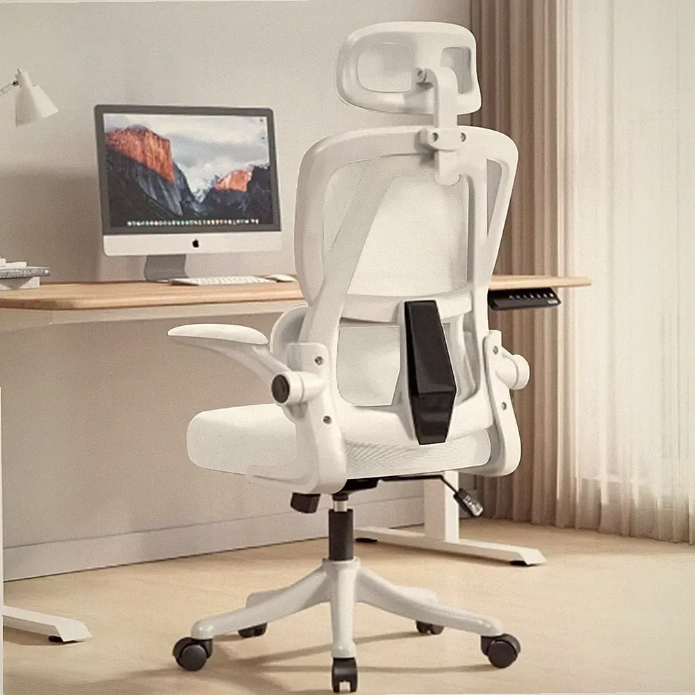 Ergonomischer Bürostuhl Hochrücken Lendenstütze Mesh Weiß Homeoffice 100 kg