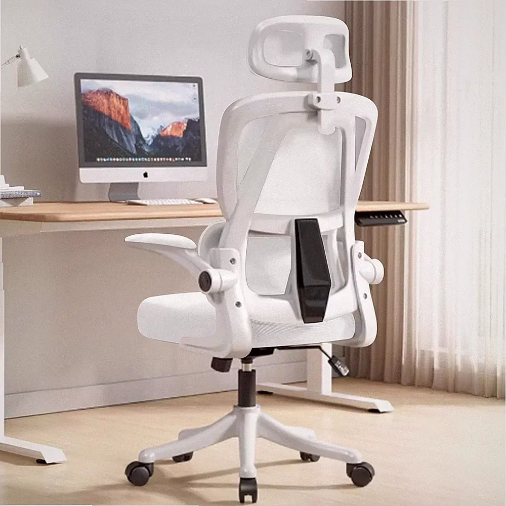 Ergonomischer Bürostuhl Hochrücken Lendenstütze Mesh Weiß Homeoffice 100kg
