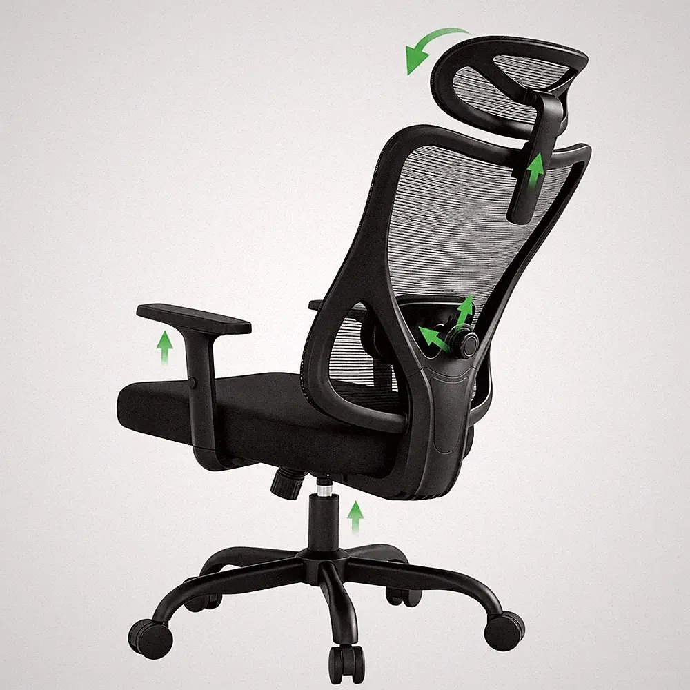 Ergonomischer Bürostuhl Mesh Rückenlehne Lendenwirbelstütze Kopfstütze Neigbar