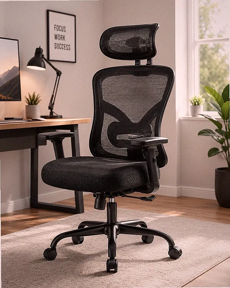 Ergonomischer Bürostuhl Mesh Schreibtischstuhl mit Kopfstütze & Lendenstütze