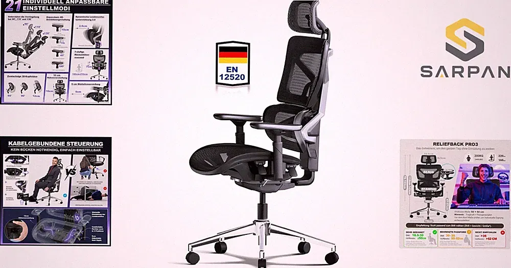 Ergonomischer Bürostuhl mit 200KG Tragkraft Selbstanpassende Rückenstütze 4D...